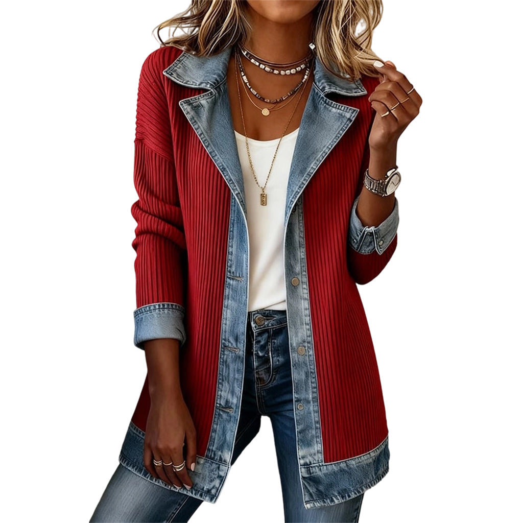 Anna – Strikcardigan med denimdetaljer