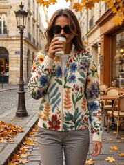 Tabitha™ | Cardigan med botaniske haveblomster og lynlås