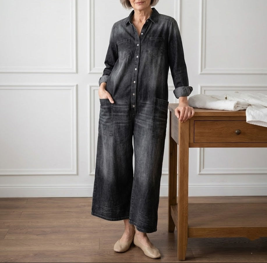 Diana | Vintage denim-jumpsuit i blød bomuld med knaplukning