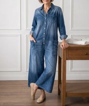 Diana | Vintage denim-jumpsuit i blød bomuld med knaplukning