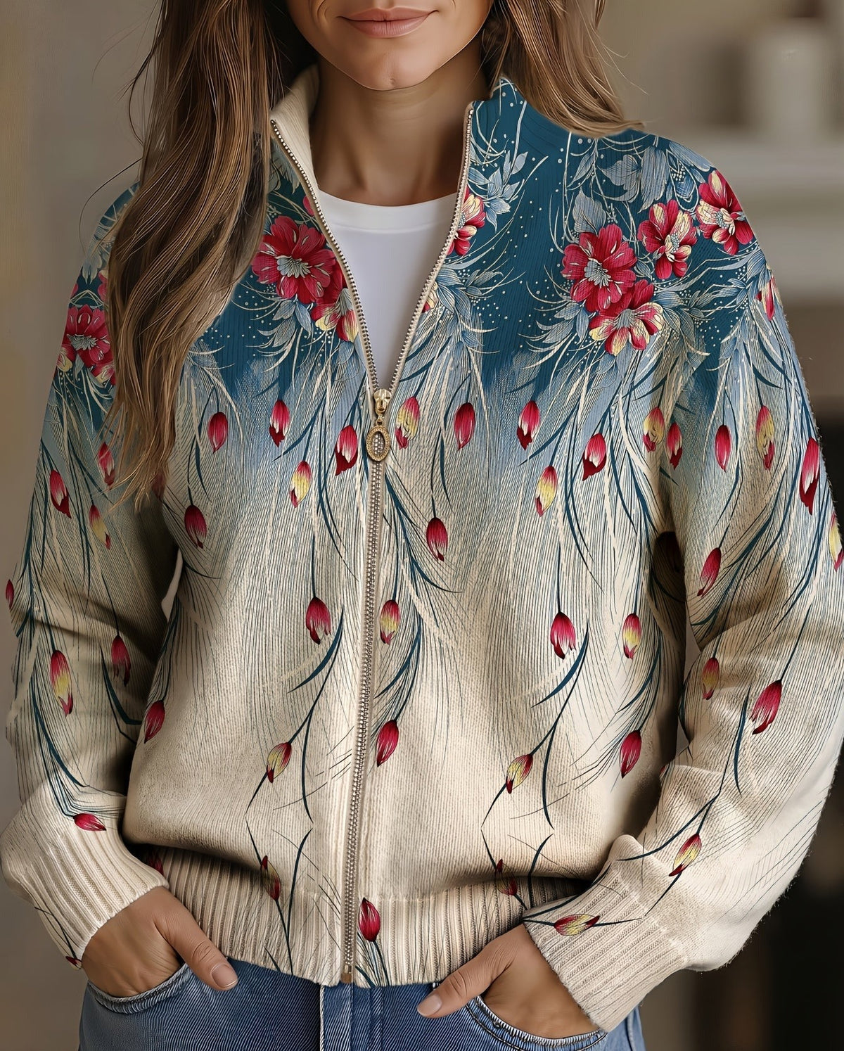 Zillah™ | Blomster- og påfuglefjerprint med gradient